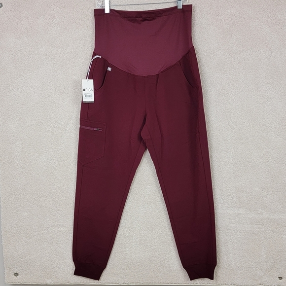 Figs Burgundy Zamora Maternity Jogger Scrub Pants Sz M NEW - Picture 2 of 14